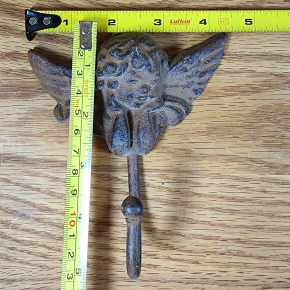 Vintage Old World Cast Iron Angel Cherub Wall Hanger Hook Indoor/Outdoor - Picture 7 of 9